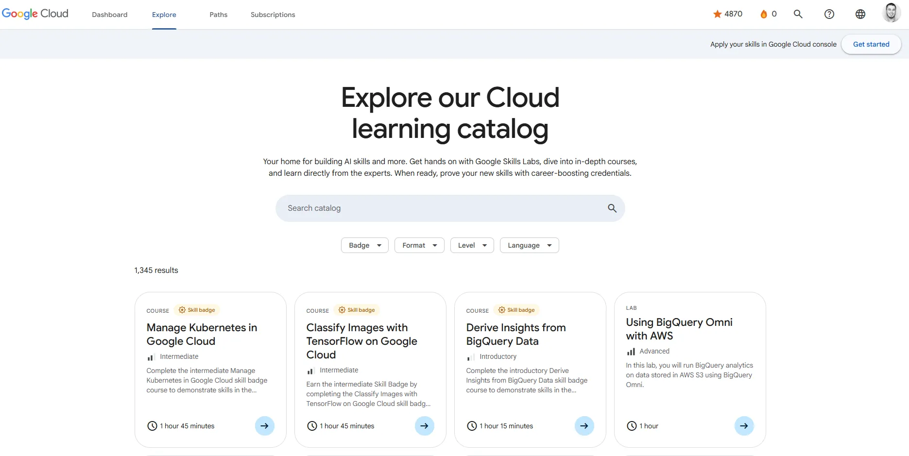 The Google Cloud Skills Boost catalog